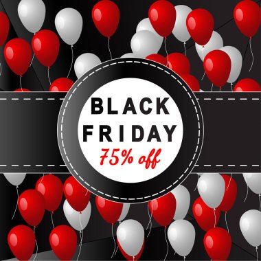 Siyah Cuma afiş. Vektör çizim balon ile. Düşük Poli arka plan üzerinde izole