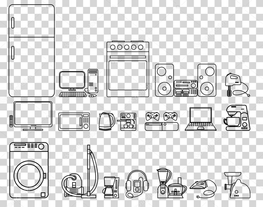 Set of appliances on transparent background isolated vector illustration