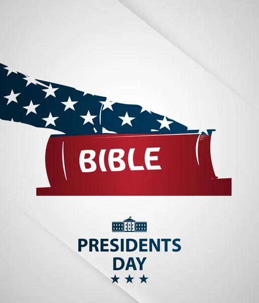 stock vector Presidents day illustration. President swears by the Bible. Silhouette of Hand on the Bible.  Poster with American flag as background.  Vector illustration.