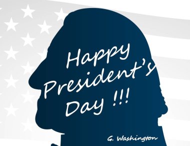 Yaratıcı resim, poster ya da mutlu Başkanlar Günü bayrağı! -Şubat 19. George Washington baş siluetleri. 