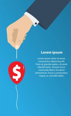 El iğne ile balon para ile delip geçiyor. Ekonomik kriz, durgunluk, enflasyon, iflas, sermaye kaybı kavramı. Vektör çizim