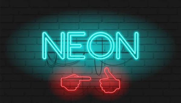 Neon Jelzőtábla Brickwall Háttérként Vektoros Illusztráció Neon Grafikus Stílus — Stock Vector