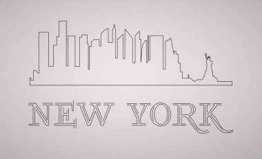 New York ABD manzarası ve Simgesel siluet, siyah ve beyaz tasarım, vektör çizim.