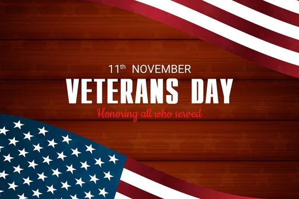 アメリカと幸せな退役軍人の日の創造的なイラスト ポスターやバナー国旗と木の背景 — ストックベクタ