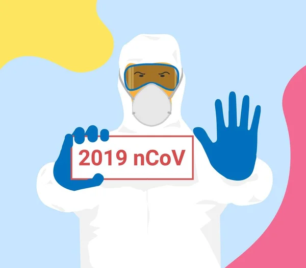 Podpisz Ostrożność Koronawirus Ncov 2019 Stop Koronawirusowi Maska Koronawirusa Pandemiczna — Wektor stockowy
