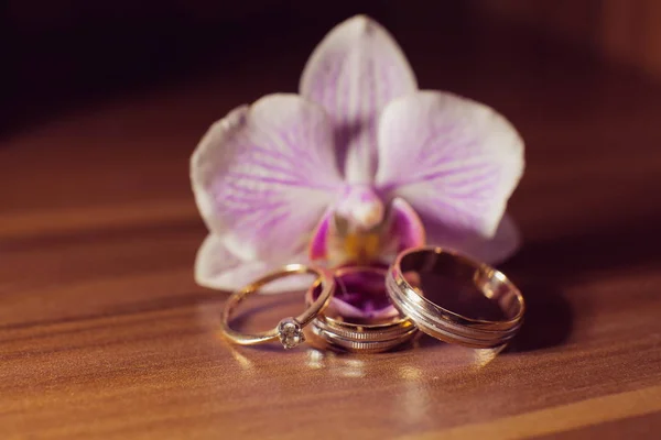 Фон з квітковими та весільними кільцями — стокове фото