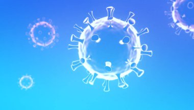 Koronavirüs mavi arka plan, parlayan bir koronavirüs.