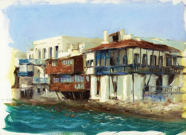 Eski evler, Mykonos, Yunanistan 7 adada deniz yakınındaki