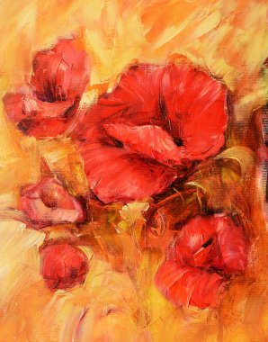 haşhaş çiçekleri el yapımı yağlı boya tuval üzerine