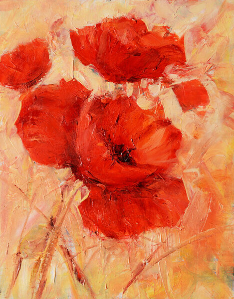 poppy flowers handmade oil painting on canvas