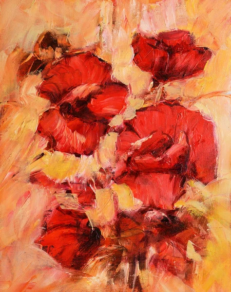 Flores de amapola hecho a mano pintura al óleo sobre lienzo — Foto de Stock