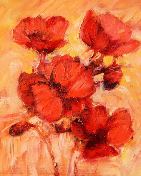 poppy flowers handmade oil painting on canvas