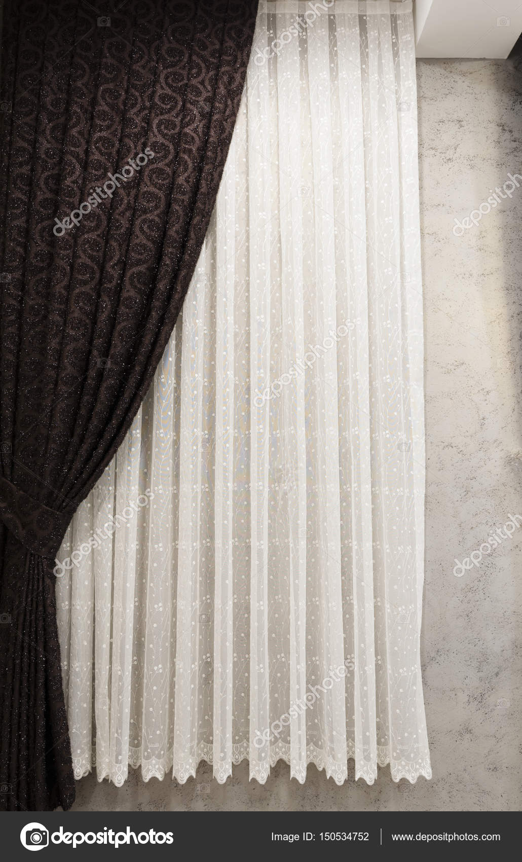 Beautifully Draped Long Curtain On The Window In The Room Close