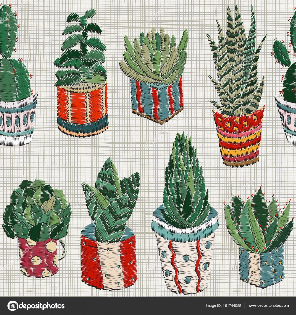 Embroidery Designs with succulents and cactuses Stock Vector Image by