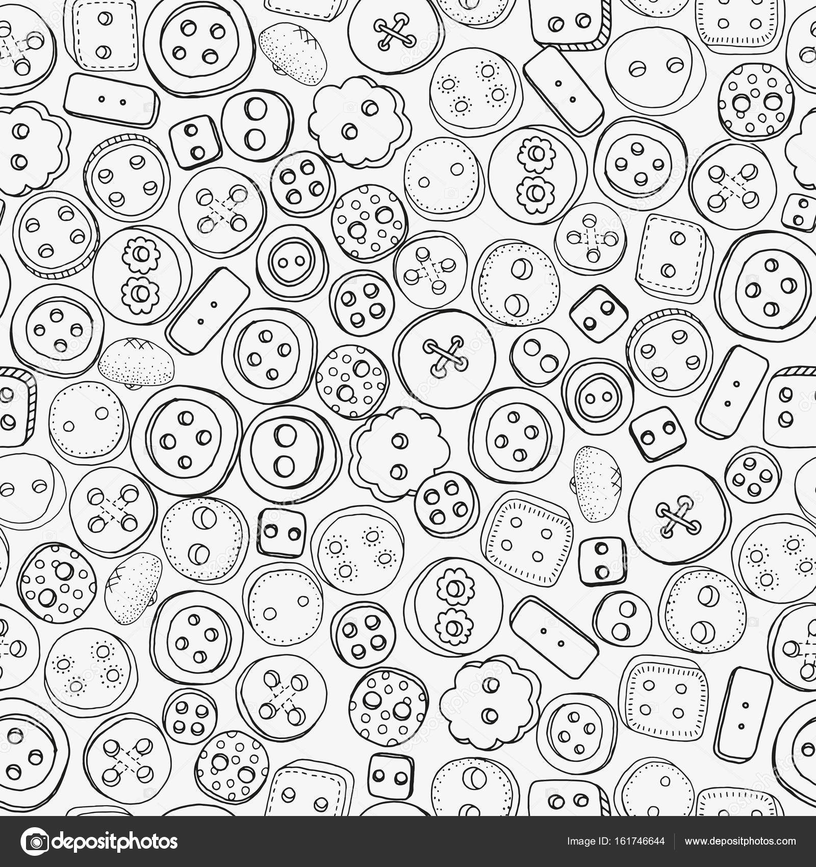 Mod¨le sans couture avec boutons de vªtements — Image vectorielle Mod¨le sans couture avec boutons de vªtements éléments décoratifs dessinés la main dans le vecteur Adulte livre de coloriage