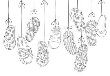 hanging beach shoes clipart
