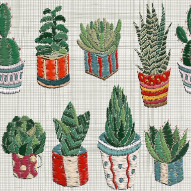 Nakış tasarımları succulents ve kaktüsler