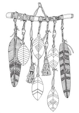 Dreamcatcher tüyler ve dalları ile