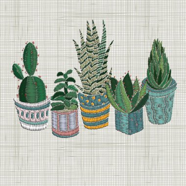 Nakış tasarımları succulents ve kaktüsler
