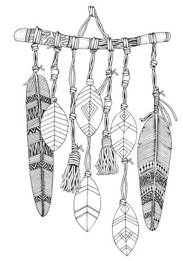Dreamcatcher tüyler ve dalları ile