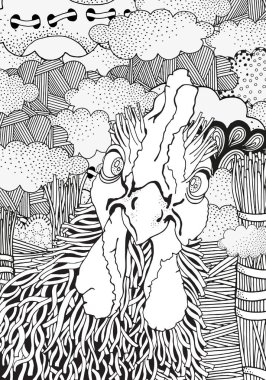 Hand-drawn rooster in zentangle style clipart