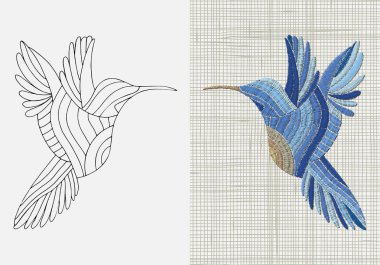 Embroidery ornament bird clipart