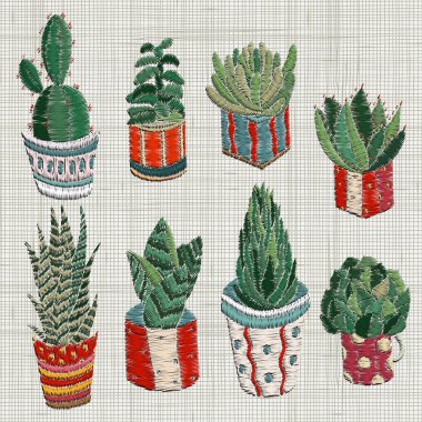 Nakış tasarımları succulents ve kaktüsler