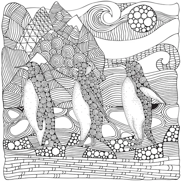 Zentangle puffin and emperor penguins — Stock Vector © Sybirko #181355088