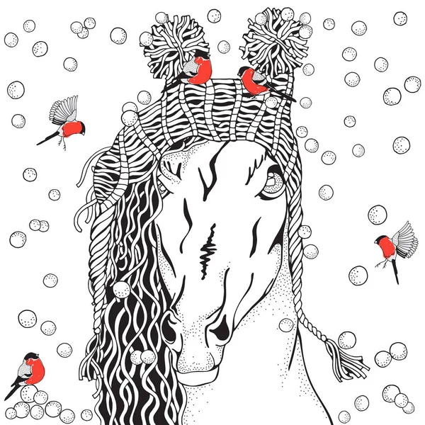 Χειμώνα άλογο με πλεκτό κάλυμμα — Διανυσματικό Αρχείο