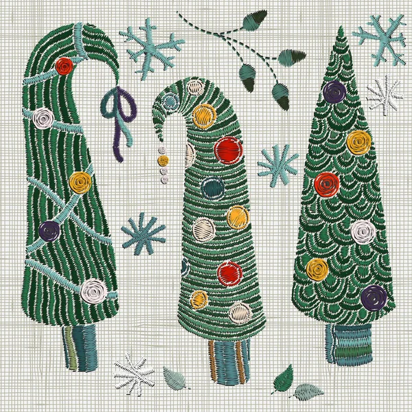 Broderie Arbres de Noël fantaisie — Image vectorielle