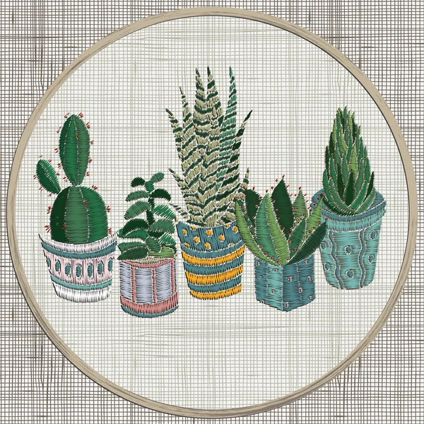 Wzory haftu z sukulenty i kaktusy — Wektor stockowy