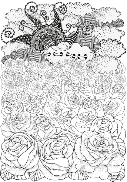 Hermoso campo de rosas en crecimiento — Archivo Imágenes Vectoriales
