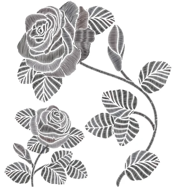与玫瑰花朵刺绣 — 图库矢量图片