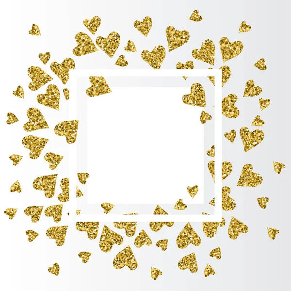 Cadre blanc avec coeur doré confettis — Image vectorielle