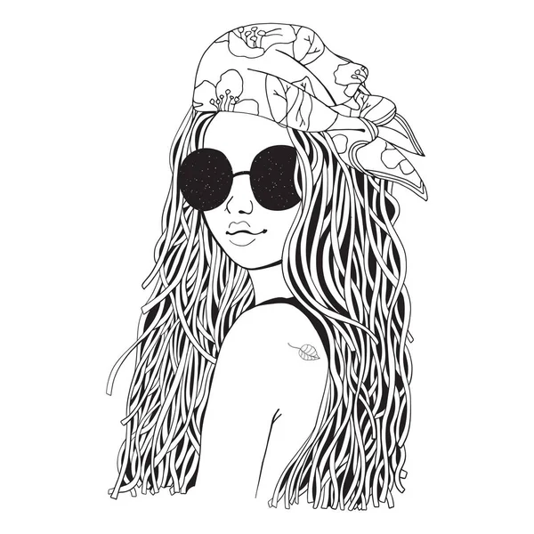 Jeune fille en lunettes de soleil et bandana — Image vectorielle