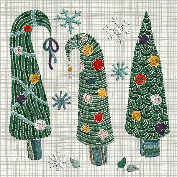 Broderie Arbres de Noël fantaisie — Image vectorielle