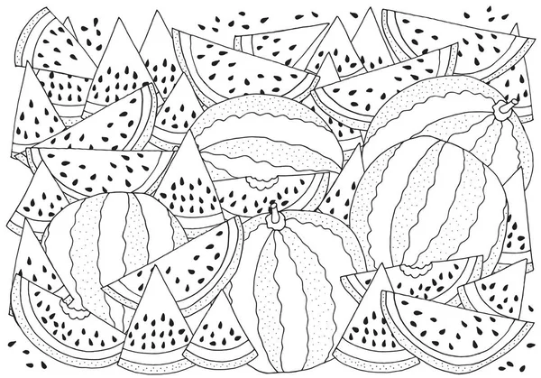 Modèle pour la coloration avec pastèques — Image vectorielle