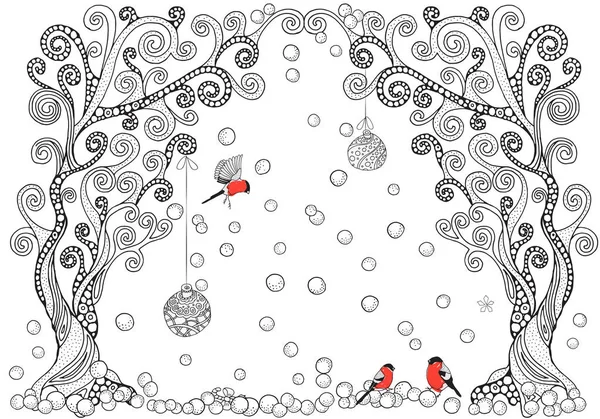 Boules de Noël et pinsons rouges — Image vectorielle