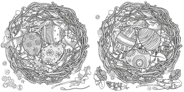 Φωλιά του πουλιού με πασχαλινά αυγά. — Διανυσματικό Αρχείο