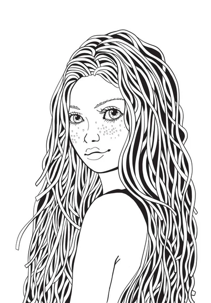Девочка с длинными вьющимися волосами — стоковый вектор