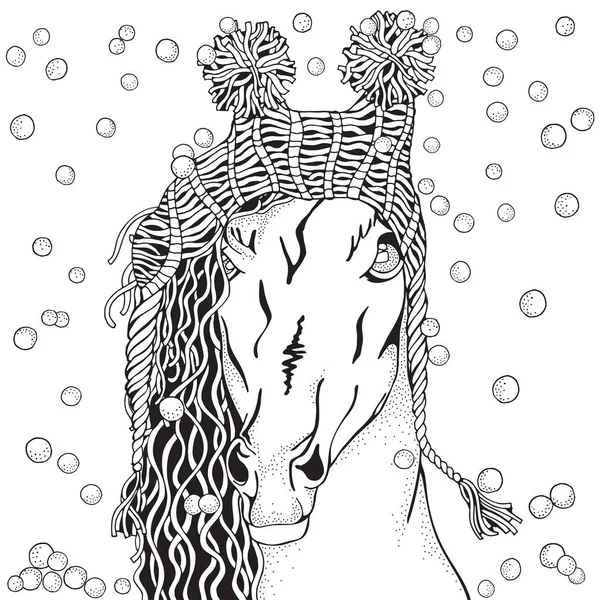 Cavalo de Inverno com touca de malha — Vetor de Stock