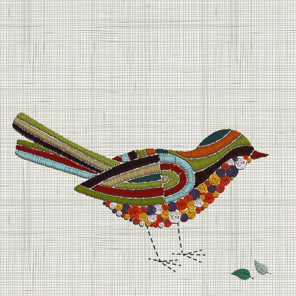 Embroidery ornament bird — Stock Vector