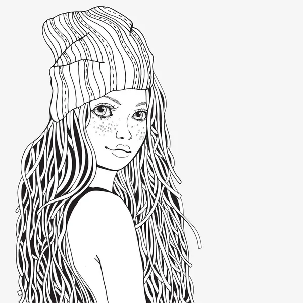 Красивая девушка в летней шляпе — стоковый вектор
