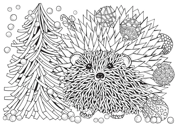 Christmas Tree and Prickly hedgehog — Stock Vector