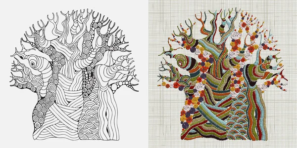 Árboles de Baobab bordados — Archivo Imágenes Vectoriales