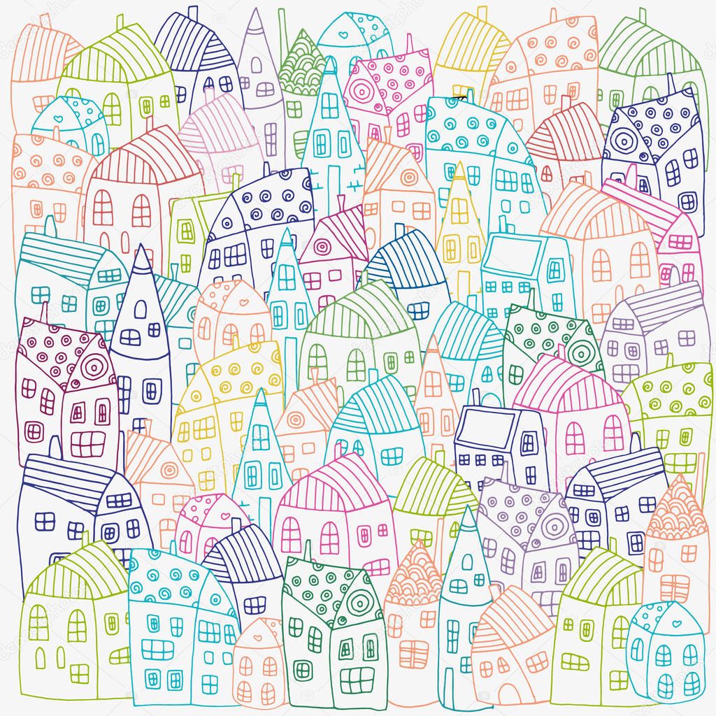 Seamless Pattern with Colored houses