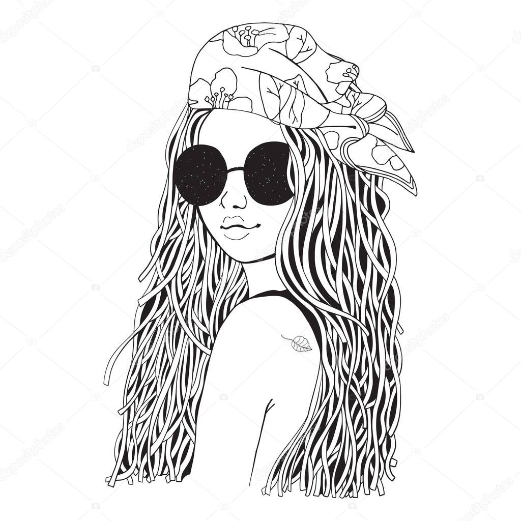 Young girl in sunglasses and bandana