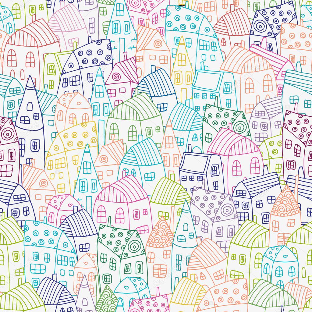 Seamless Pattern with Colored houses