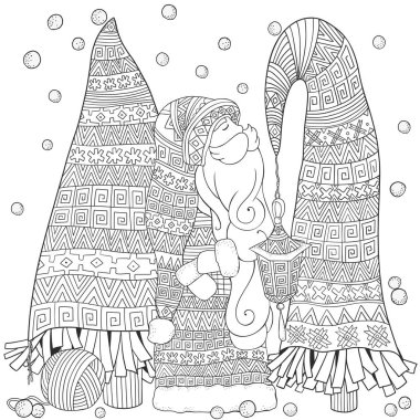 Çizgi film Santa Noel ağaçları ile.  