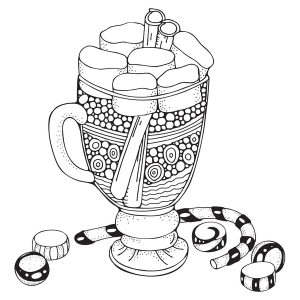 Copa de vidrio con café y malvavisco . — Archivo Imágenes Vectoriales